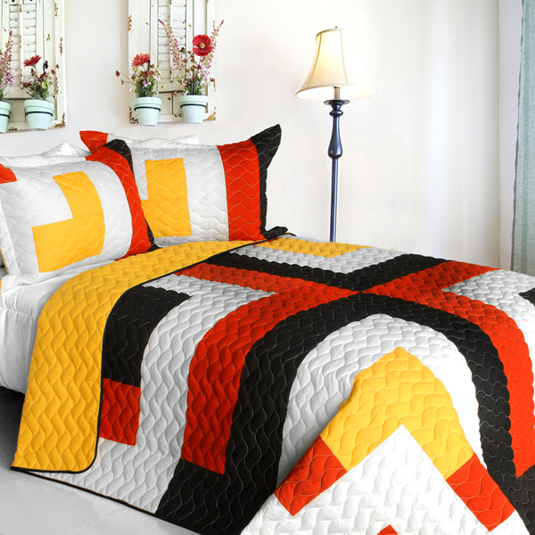 Copper Sky - 3 Pieces Vermicelli-Quilted Patchwork Quilt Set  Full & Queen Size - Multicolor
