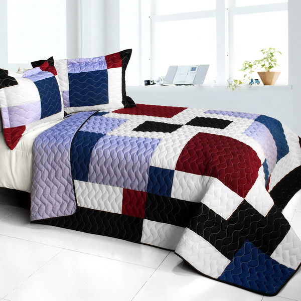 Purple Butterfly - 3 Pieces Vermicelli - Quilted Patchwork Quilt Set  Full & Queen Size - Multicolor