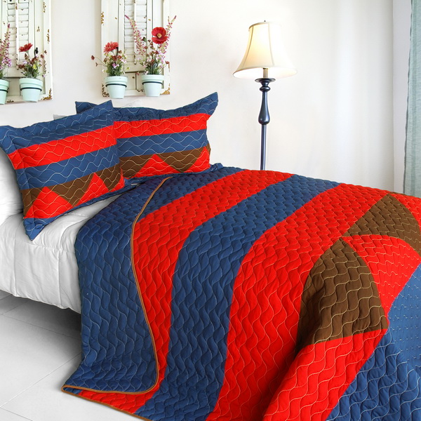 Picture of  ONITIVA-QTS01185-23 Love Westlife - 3 Pieces Vermicelli-Quilted Patchwork Quilt Set  Full &amp; Queen Size - Red