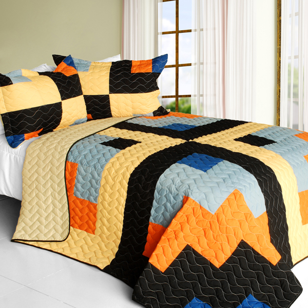 Travel with Wedding Dress - 3 Pieces Vermicelli-Quilted Patchwork Quilt Set  Full & Queen Size - Multicolor