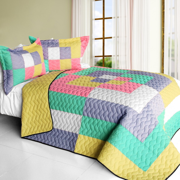 Wonderland - 3 Pieces Vermicelli - Quilted Patchwork Quilt Set  Full & Queen Size - Multicolor