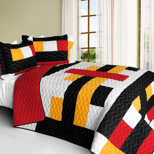 Bonfire Heart - 3 Pieces Vermicelli - Quilted Patchwork Quilt Set  Full & Queen Size - Multicolor