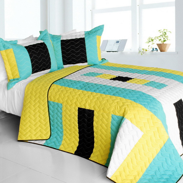 Enternal Flame - 3 Pieces Vermicelli - Quilted Patchwork Quilt Set  Full & Queen Size - White