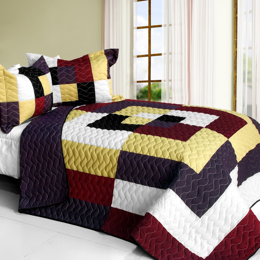 Dreams of Love - 3 Pieces Vermicelli - Quilted Patchwork Quilt Set  Full & Queen Size - Multicolor