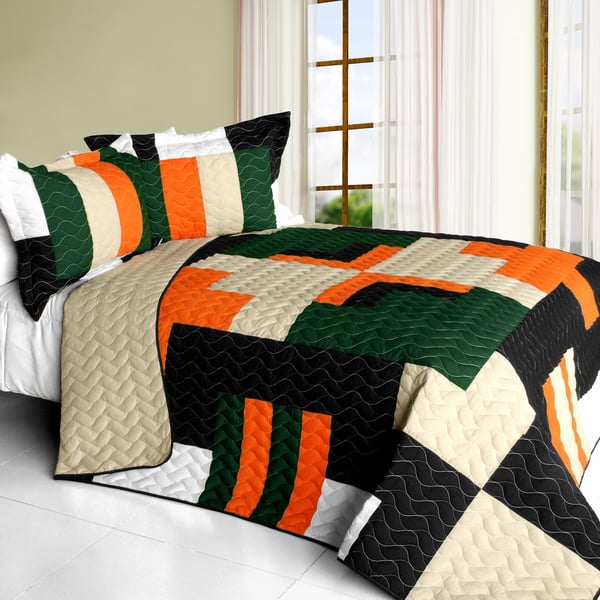 Jungle Exploration - 3 Pieces Vermicelli - Quilted Patchwork Quilt Set  Full & Queen Size - Multicolor