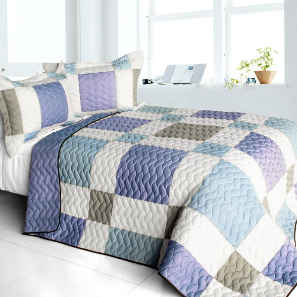 Pure Willing - 3 Pieces Vermicelli - Quilted Patchwork Quilt Set  Full & Queen Size - Multicolor