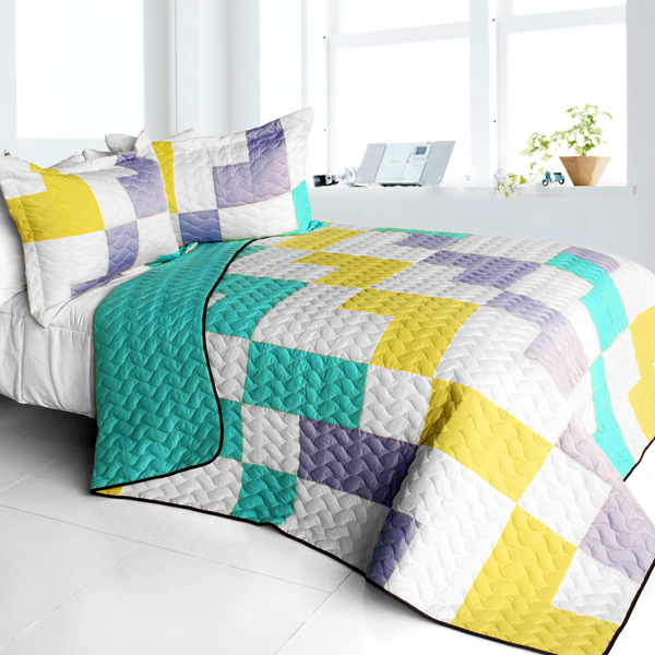 Wonderful Melody - 3 Pieces Vermicelli - Quilted Patchwork Quilt Set  Full & Queen Size - Purple