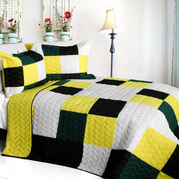 Smashing Patchword - B - Vermicelli-Quilted Patchwork Quilt Set  Full & Queen Size - White