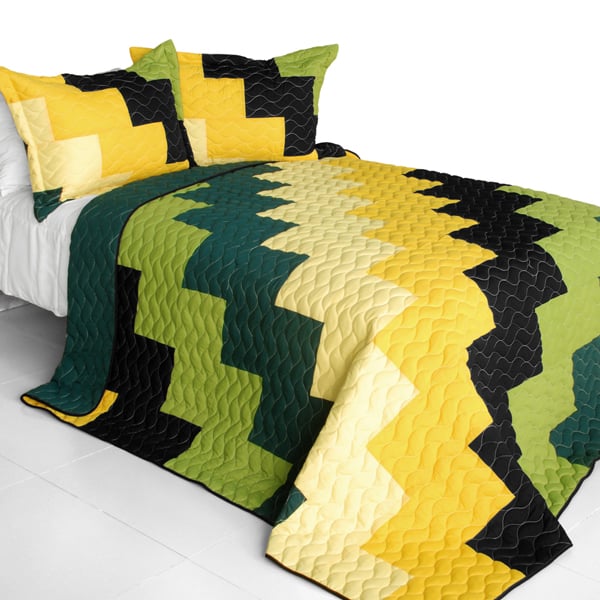 Bridge of Sighs - 3 Pieces Vermicelli-Quilted Patchwork Quilt Set  Full & Queen Size - Multicolor