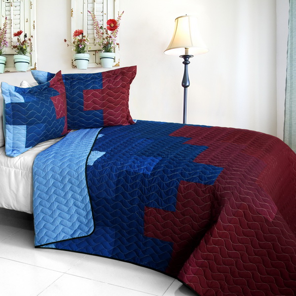 Fire & Ice - 3 Pieces Vermicelli - Quilted Patchwork Quilt Set  Full & Queen Size - Multicolor