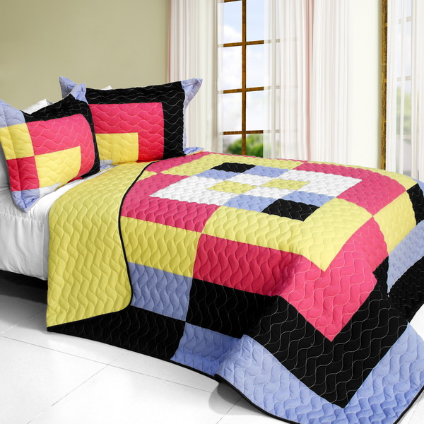 Charming Perfume - 3 Pieces Vermicelli - Quilted Patchwork Quilt Set  Full & Queen Size - Multicolor