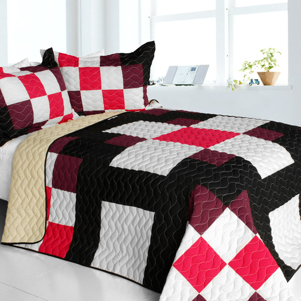 Romantic Girl - 3 Pieces Vermicelli-Quilted Patchwork Quilt Set  Full & Queen Size - Multicolor
