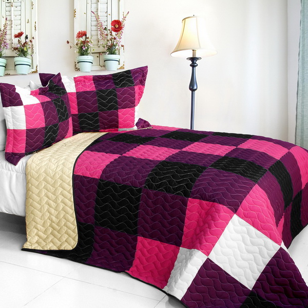 Series - Vermicelli-Quilted Patchwork Quilt Set  Full & Queen Size - Purple