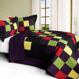 Break Free Party - 3 Pieces Vermicelli - Quilted Patchwork Quilt Set  Full & Queen Size - Purple