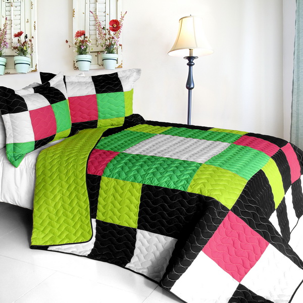 Jolly Island - 3 Pieces Vermicelli - Quilted Patchwork Quilt Set  Full & Queen Size - Multicolor