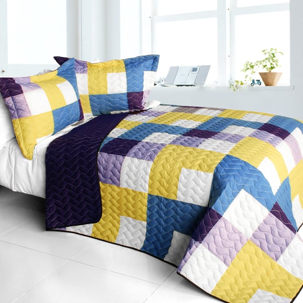 Purple Feelings - 3 Pieces Vermicelli - Quilted Patchwork Quilt Set  Full & Queen Size - Purple