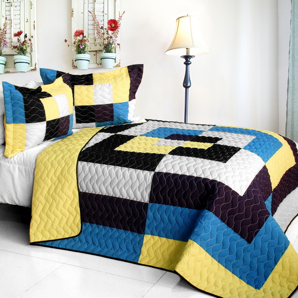 One Fine Wire - 3 Pieces Vermicelli - Quilted Patchwork Quilt Set  Full & Queen Size - Multicolor
