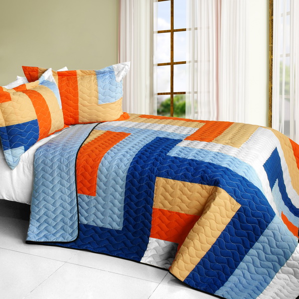Love Parade - 3 Pieces Vermicelli - Quilted Patchwork Quilt Set  Full & Queen Size - Multicolor