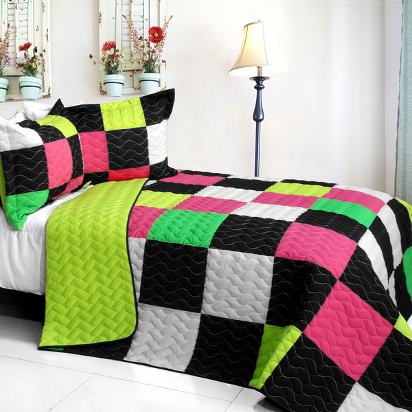 Reminiscent Album - 3 Pieces Vermicelli - Quilted Patchwork Quilt Set  Full & Queen Size - Multicolor