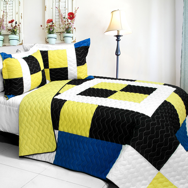 Brave Heart - 3 Pieces Vermicelli - Quilted Patchwork Quilt Set  Full & Queen Size - Yellow