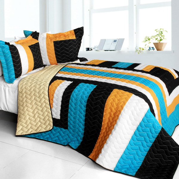 Drive Till Dawn - 3 Pieces Vermicelli - Quilted Patchwork Quilt Set  Full & Queen Size - Multicolor