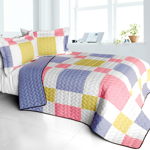 ONITIVA-QTS01458-23 Joy of Love - 3 Pieces Vermicelli - Quilted Patchwork Quilt Set  Full & Queen Size - Multicolor