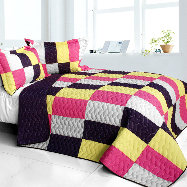 Dressing Case - 3 Pieces Vermicelli - Quilted Patchwork Quilt Set  Full & Queen Size - Purple