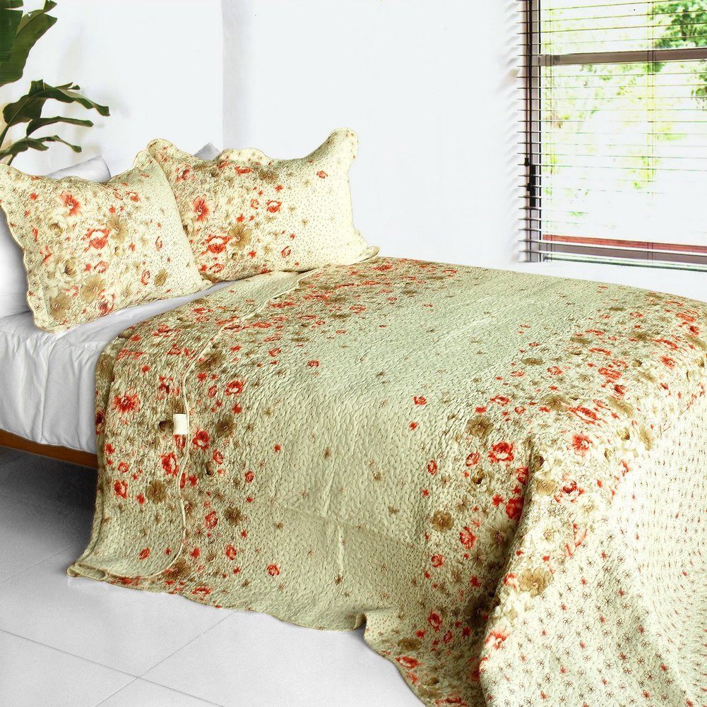 Splendid Beauty - 3 Pieces Cotton Contained Vermicelli-Quilted Patchwork Quilt Set  Full & Queen Size - White
