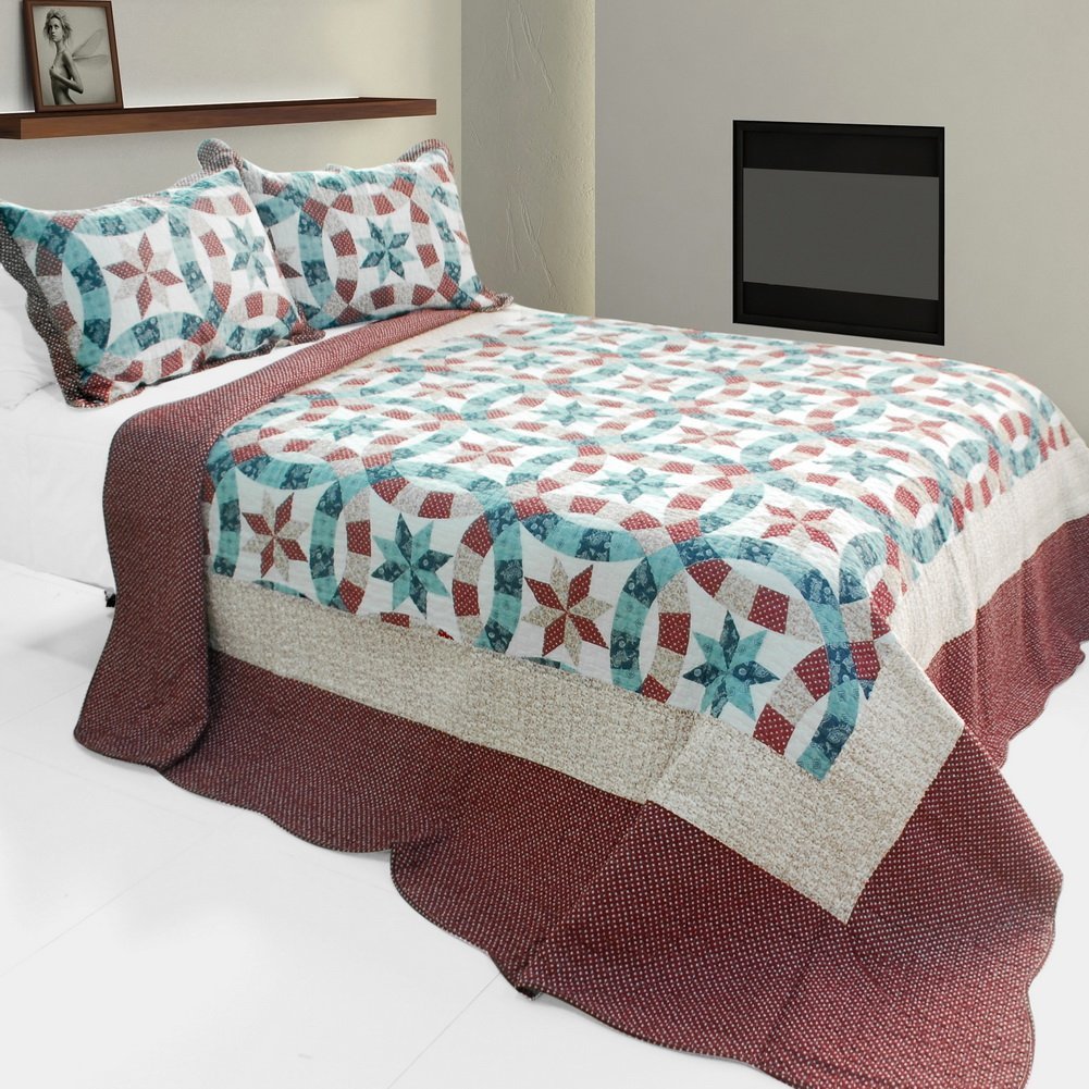 Falling Snow 3 Pieces Cotton Vermicelli-Quilted Printed Quilt Set  Full & Queen Size - Multicolor