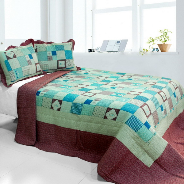 Multicolor Lattice - Cotton 3 Pieces Vermicelli-Quilted Printed Quilt Set  Full & Queen Size - Multicolor
