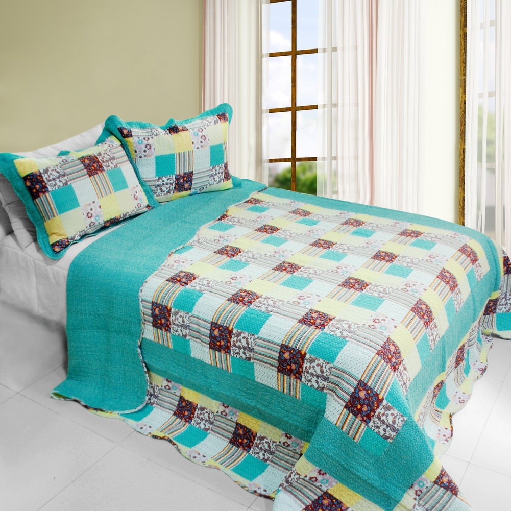 Cool Spring - 3 Pieces Cotton Vermicelli-Quilted Printed Quilt Set  Full & Queen Size - Multicolor