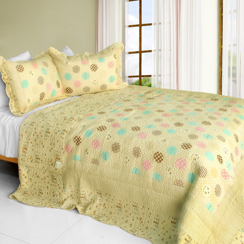 Corda - 3 Pieces Cotton Contained Vermicelli-Quilted Patchwork Quilt Set Full & Queen Size - White