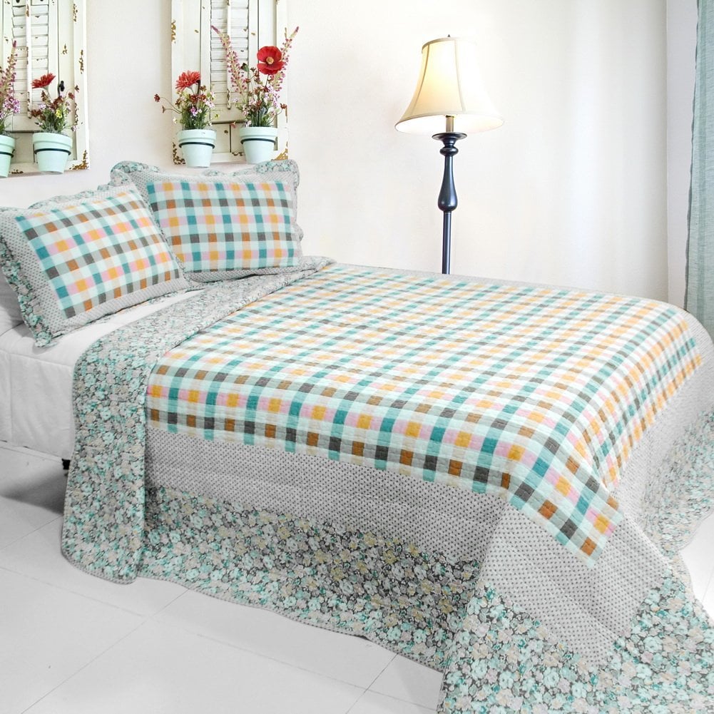 Nice Jane - 3 Pieces Cotton Vermicelli-Quilted Printed Quilt Set  Full & Queen Size - Multicolor