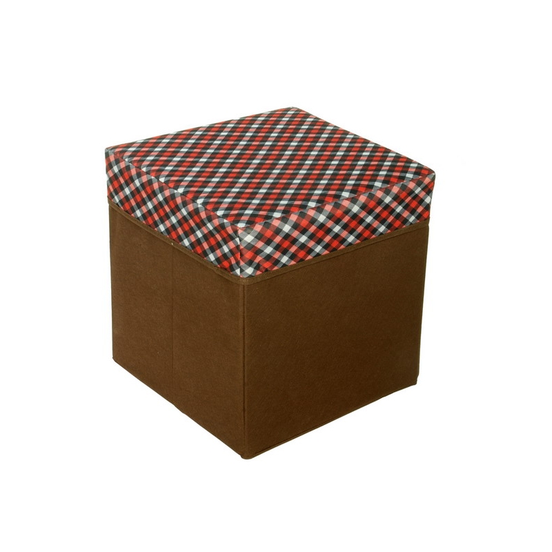Picture of  SB-N131-SQU - 30x30x31 Square Foldable Storage Ottoman  Storage Boxes &amp; Storage Seat - Red  White &amp; Black Check  Brown