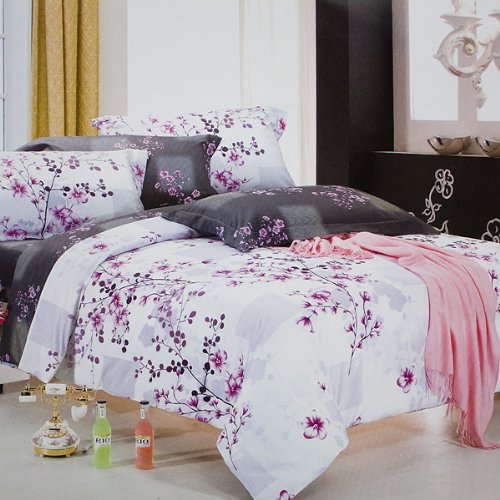 Picture of  ZT01-1-CFR01-1 Plum in Snow - Luxury 4 Pieces Comforter Set Combo 300GSM  Twin Size - White