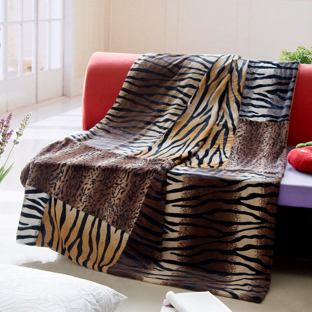 onitiva-blk-011 50 by 70 in. Tiger Stripes-A Design Patchwork Throw Blanket, Brown