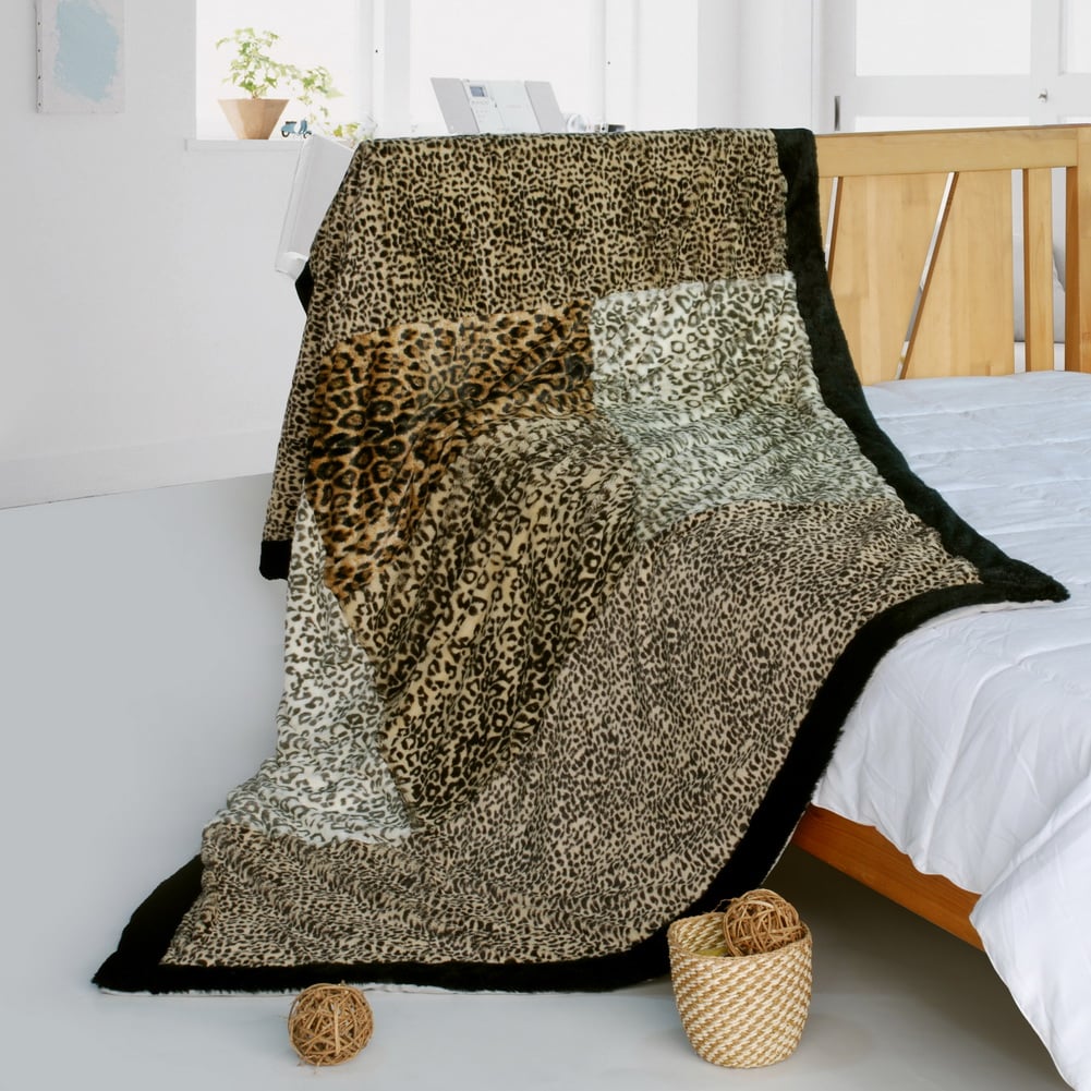 ONITIVA-BLK-079 61 by 86.6 in. Leopard Art Design Animal Style Patchwork Throw Blanket, Brown