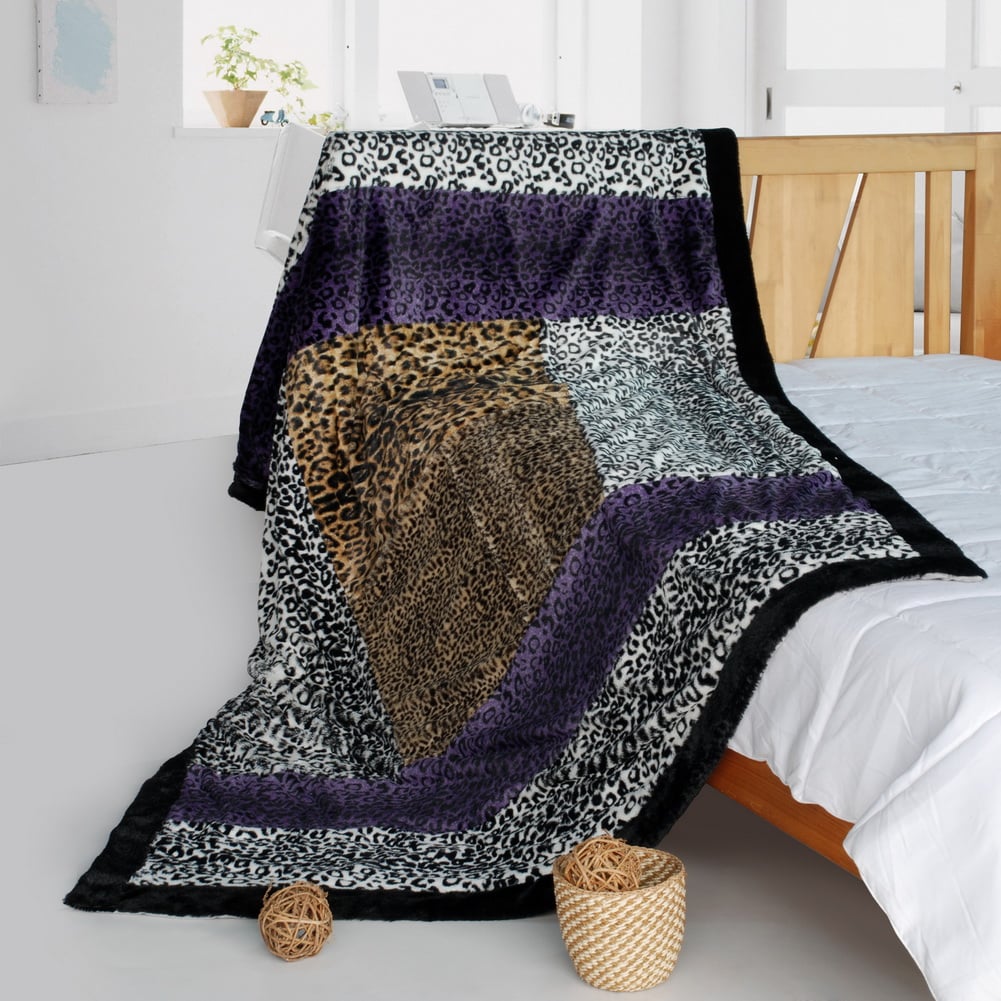 ONITIVA-BLK-080 61 by 86.6 in. Wild Jungle Design Animal Style Patchwork Throw Blanket, Purple