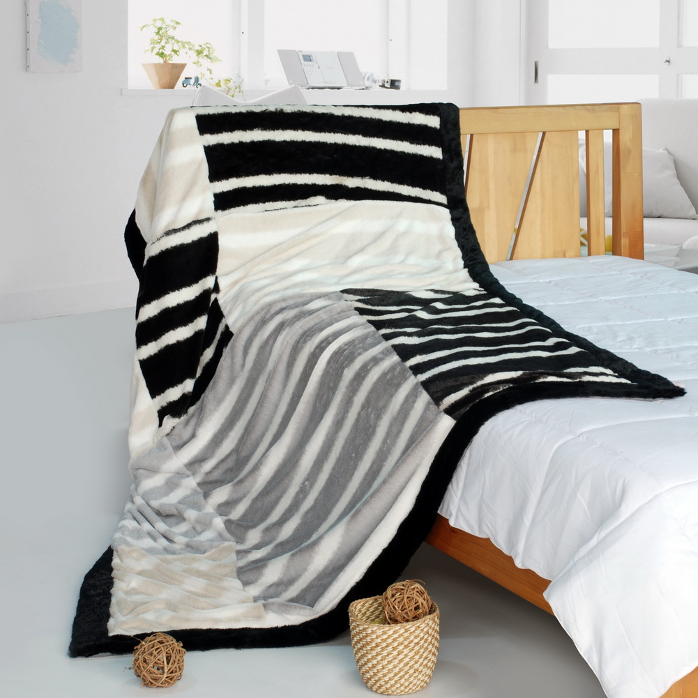 ONITIVA-BLK-105 61 by 86.6 in. Classic Stripe Design Patchwork Throw Blanket, Gray