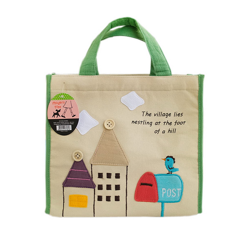 Picture of Blancho Bedding BE-32-GREEN 8.7 x 8 x 4.4 in. Bird On Postbox Design Embroidered Applique Fabric Art Lunch Tote & Lunch Box Bag - Green