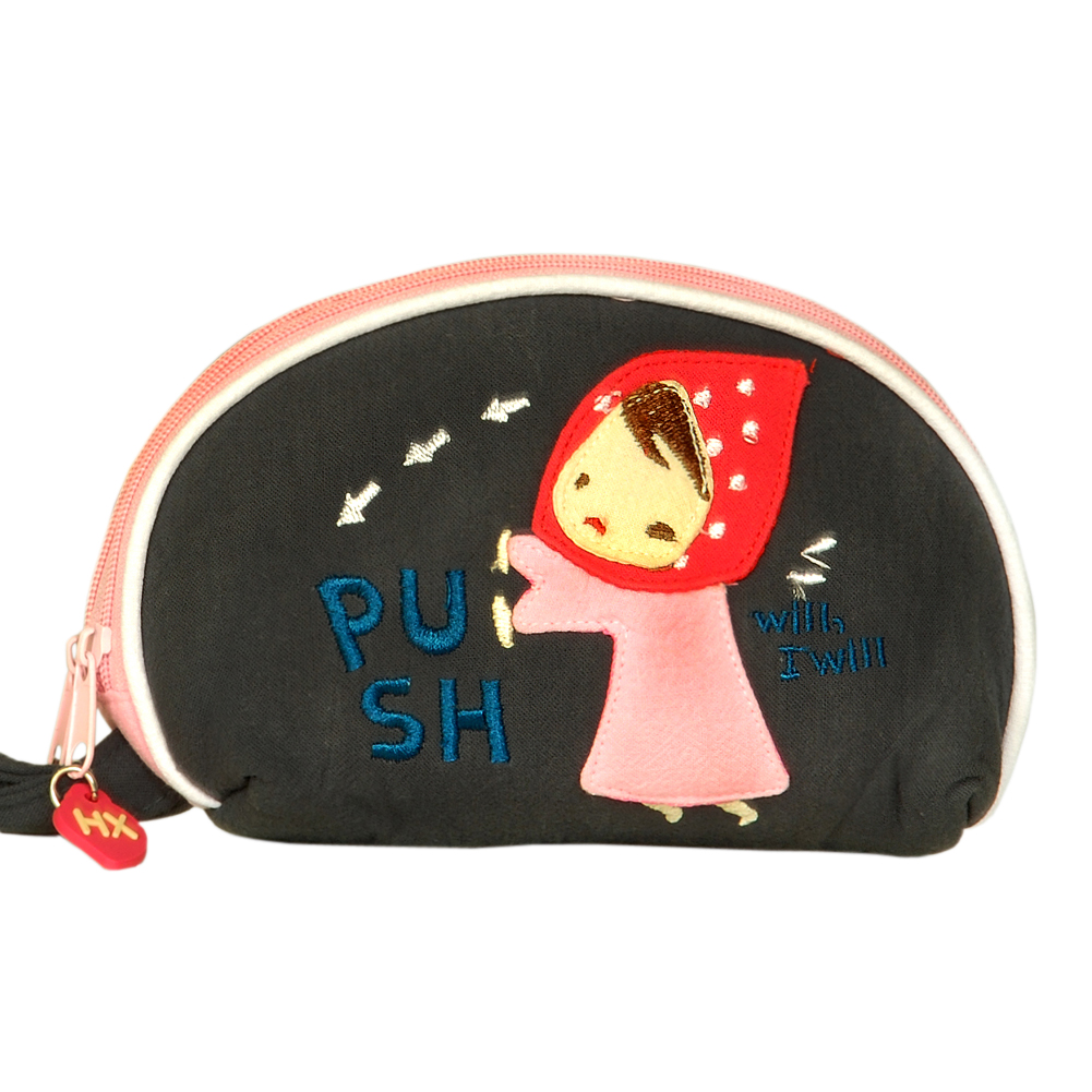 Picture of Blancho Bedding HX-19-BLACK 5.9 x 3.9 in. Smiling Girl Design Embroidered Applique Fabric Art Wrist Wallet&#44; Coin Purse & Wrist Pack - Black