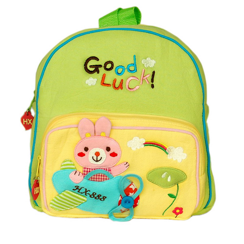 Picture of Blancho Bedding HX-6-GREEN 8.2 x 9 x 2.3 in. Honey Rabbit Design Embroidered Applique Kids Fabric Art School & Outdoor Backpack - Green