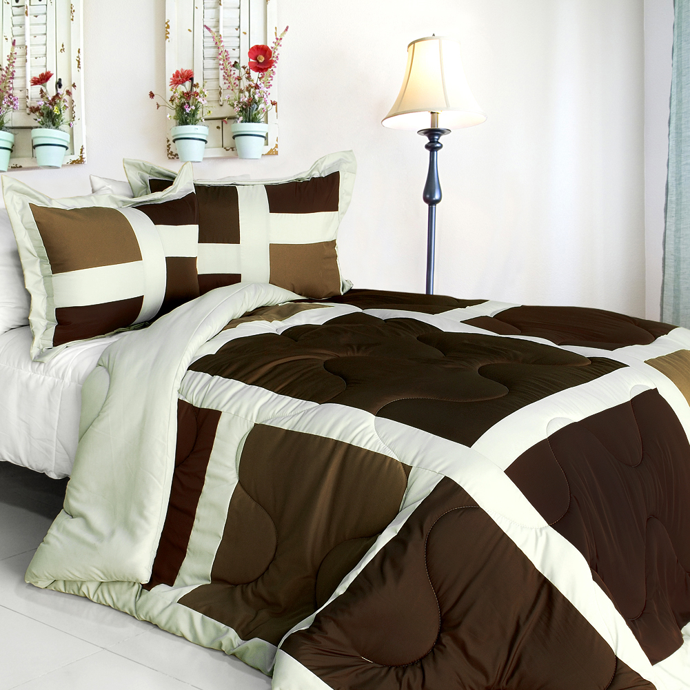 ONITIVA-CFT01029-1BRK-MPTP Melody Quilted Patchwork Down Alternative Comforter Set, Brown - Twin Size