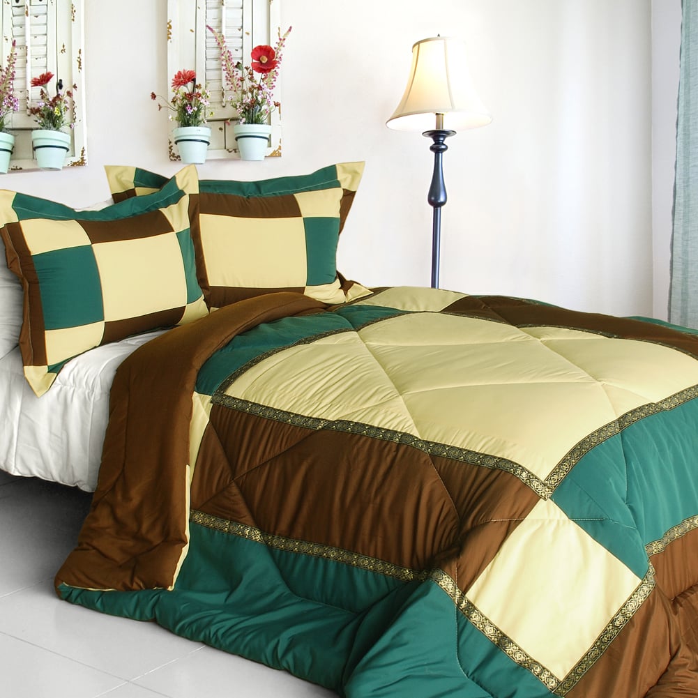 ONITIVA-CFT01040-1BRK-MPTP Elegant Art Quilted Patchwork Down Alternative Comforter Set, Brown - Twin Size