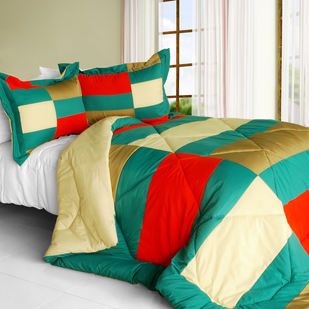 ONITIVA-CFT01049-1BRK-MPTP Joy Jungle Quilted Patchwork Down Alternative Comforter Set, Green - Twin Size
