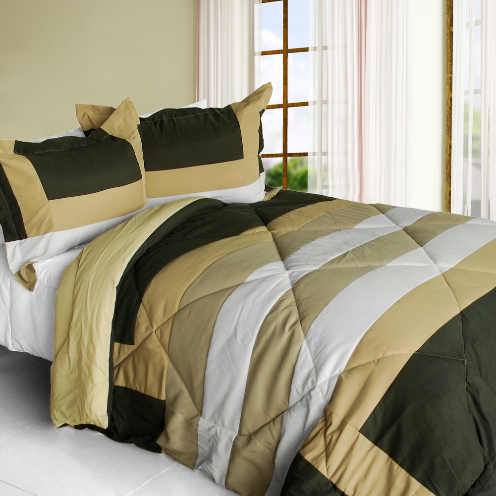 ONITIVA-CFT01054-1BRK-MPTP Blooming Rosemary Quilted Patchwork Down Alternative Comforter Set, Khaki - Twin Size