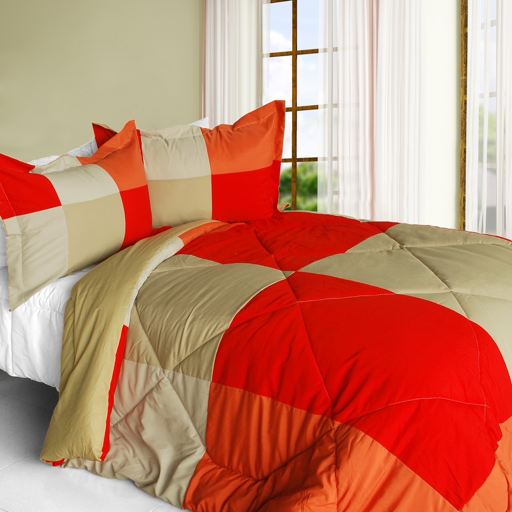 ONITIVA-CFT01056-1BRK-MPTP Beautiful Prairie Quilted Patchwork Down Alternative Comforter Set, Red - Twin Size