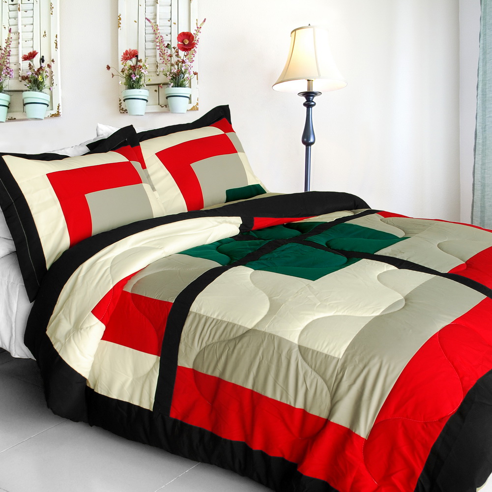 ONITIVA-CFT01058-1BRK-MPTP Beauty Demi Quilted Patchwork Down Alternative Comforter Set, Red - Twin Size