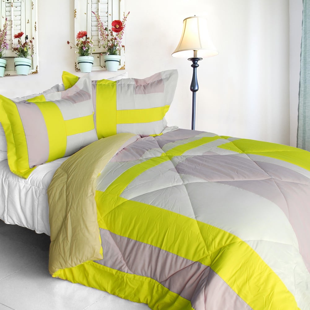 ONITIVA-CFT01062-1BRK-MPTP Love of Bedford Quilted Patchwork Down Alternative Comforter Set, Yellow - Twin Size