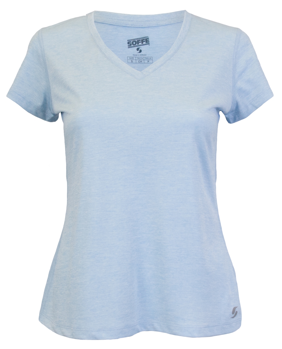 Picture of Soffe 1505V477LRG Juniors Performance V-Neck Tee&#44; Cerulean Heather - Large
